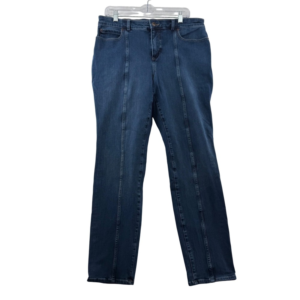 Duluth Trading Co Nitics Pintuck High Rise Straight Leg Jeans Womens 14 34x30